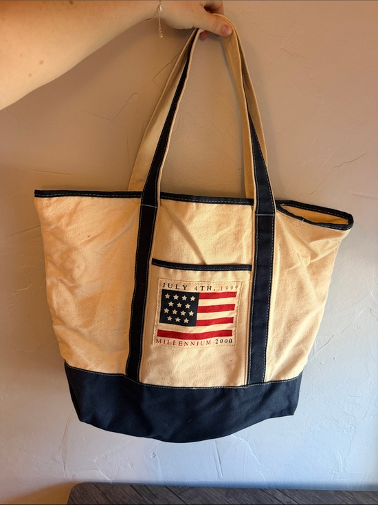 Handbags - Vintage Canvas Patriotic Tote Bag with Flag Patch